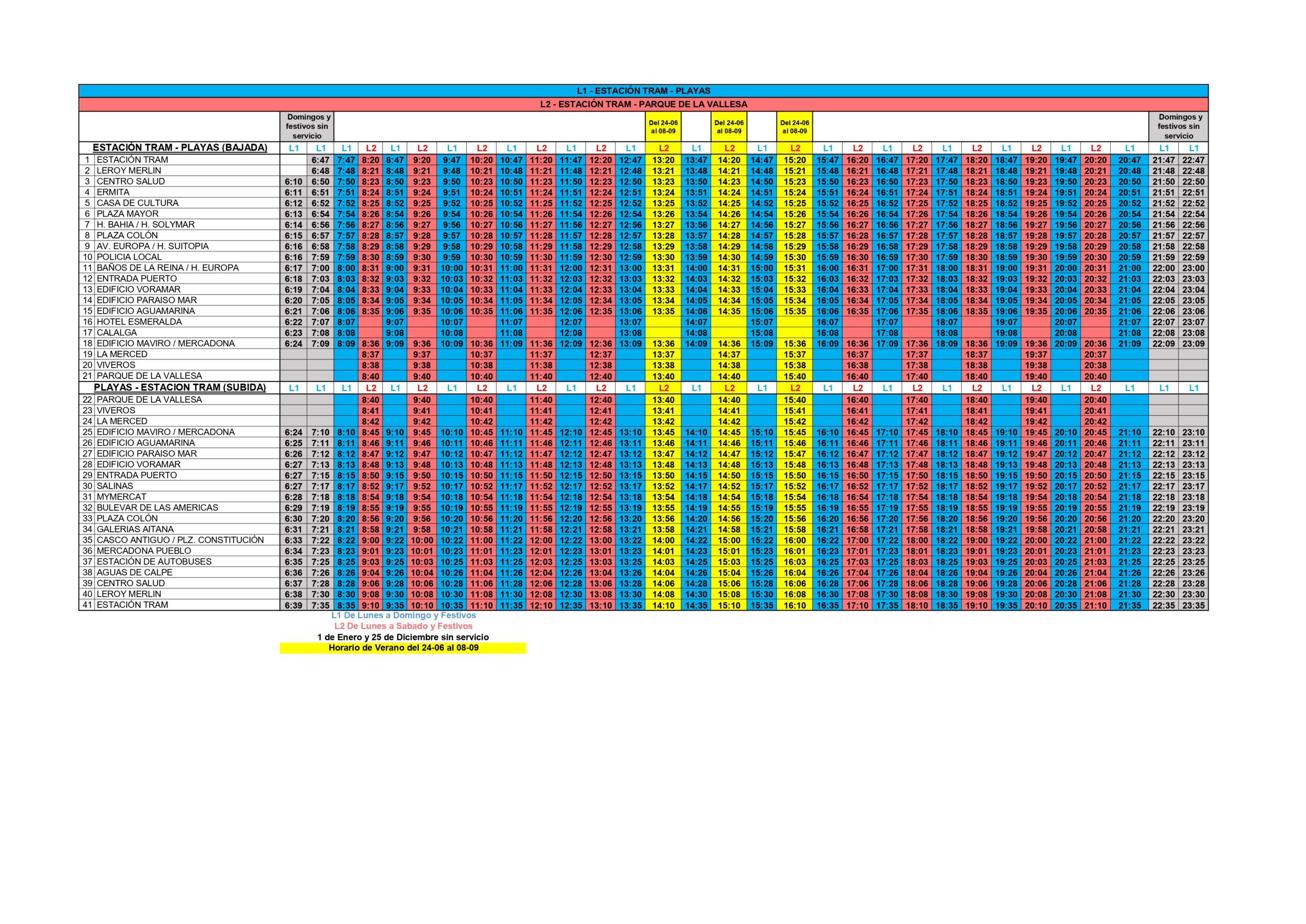 HORARIO LINEA 1 y LINEA 2