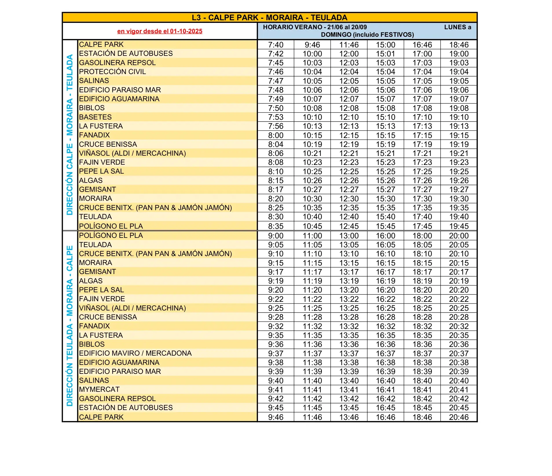 HORARIO VERANO - LINEA 3
